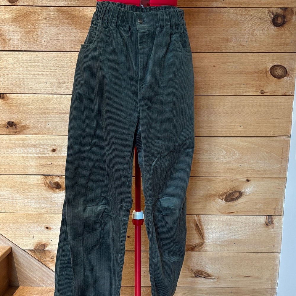 Women's Dark Green Corduroy High-Waist Pants